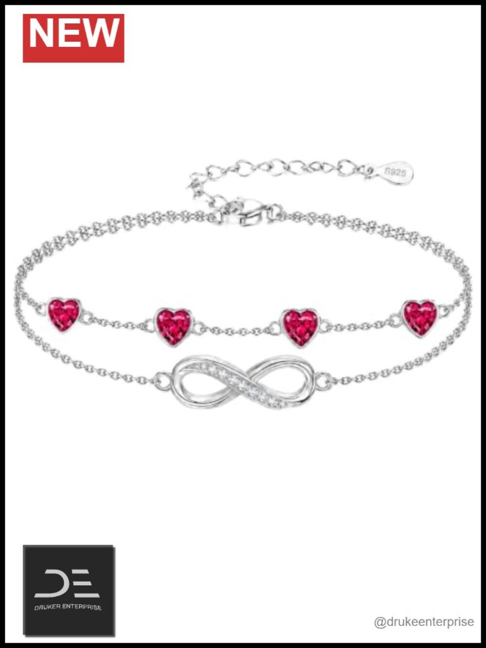 925 Sterling Silver Infinity Heart Birthstone Bracelet Women Link Jewelry